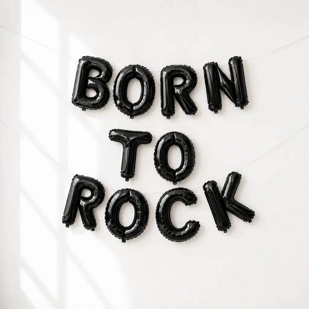 16-inch Black BORN TO ROCK Foil Balloon Banner