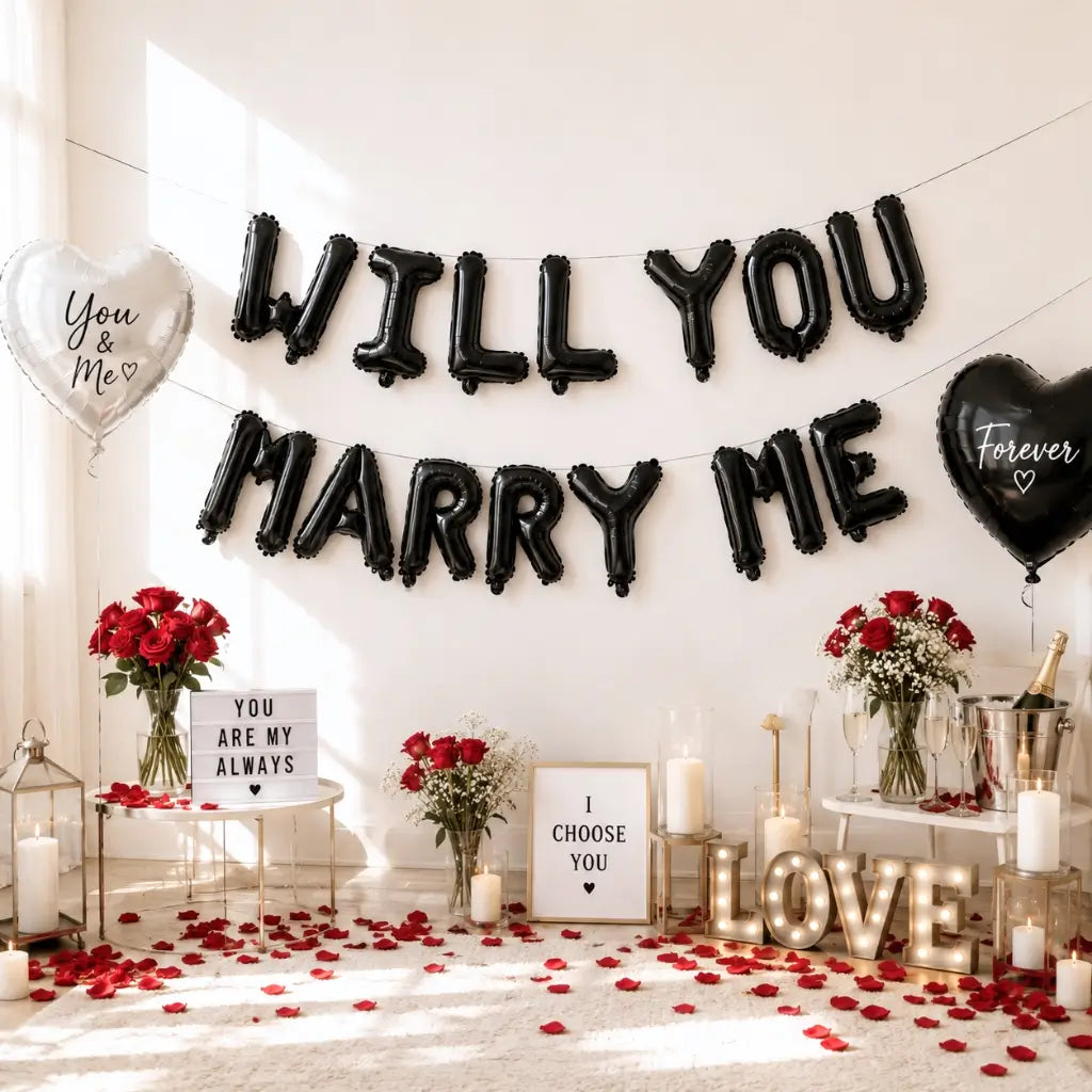 16in Black WILL YOU MARRY ME Foil Balloon Banner