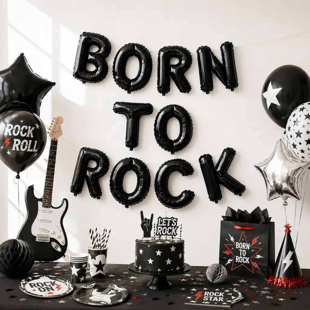 16-inch Black BORN TO ROCK Foil Balloon Banner