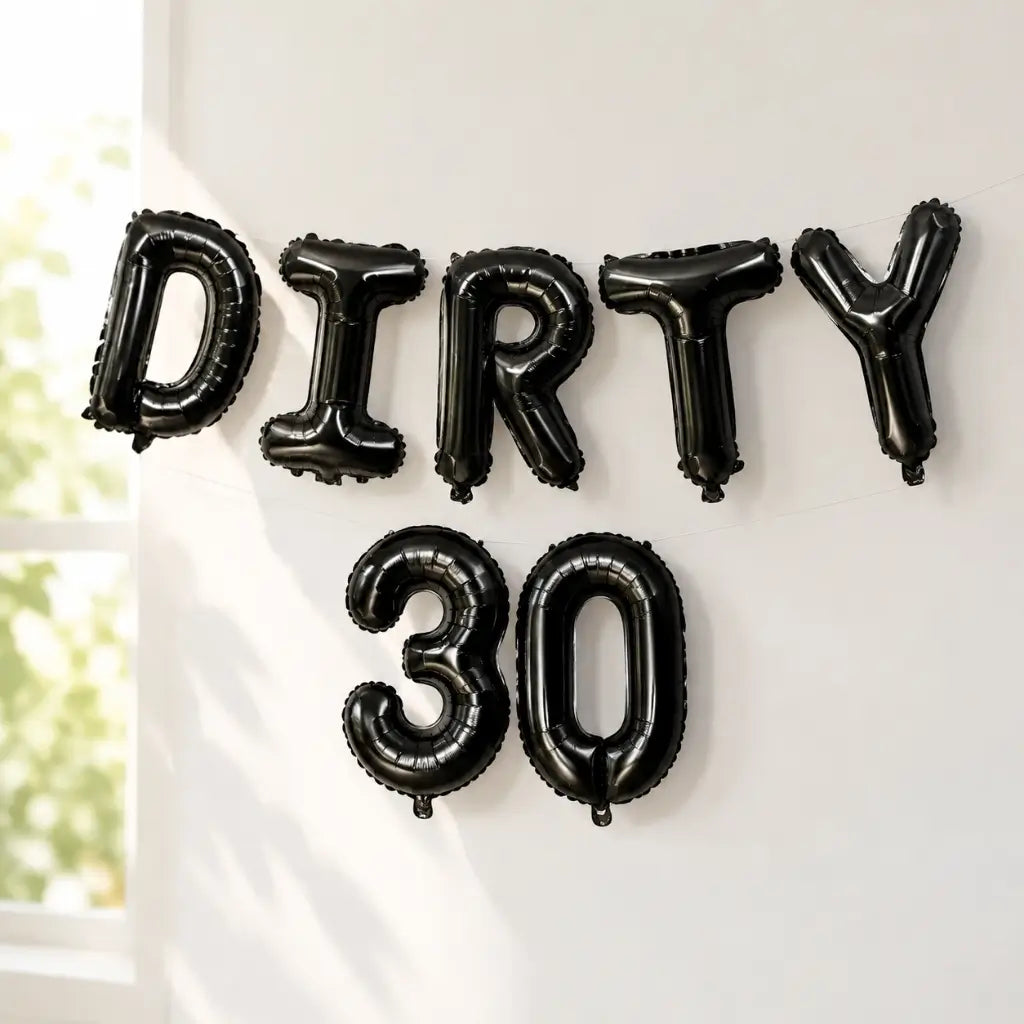 16-inch Black DIRTY 30 Foil Birthday Balloon Banner