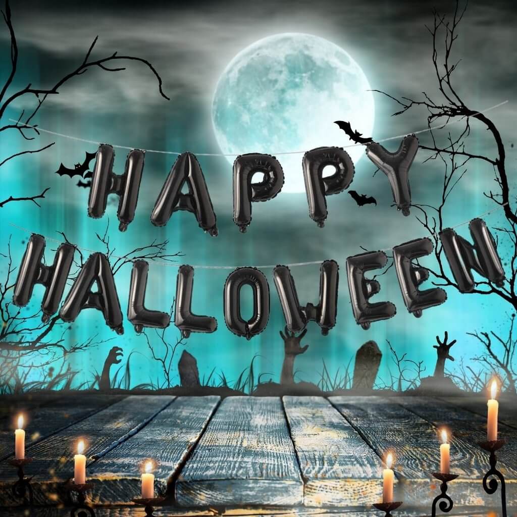 16-inch Black Happy Halloween Foil Balloon Banner