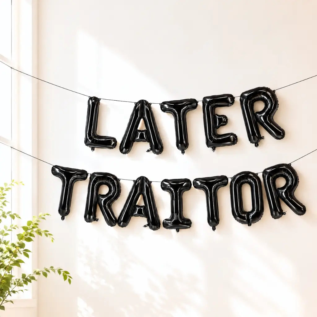 16-inch Black LATER TRAITOR Foil Balloon Banner
