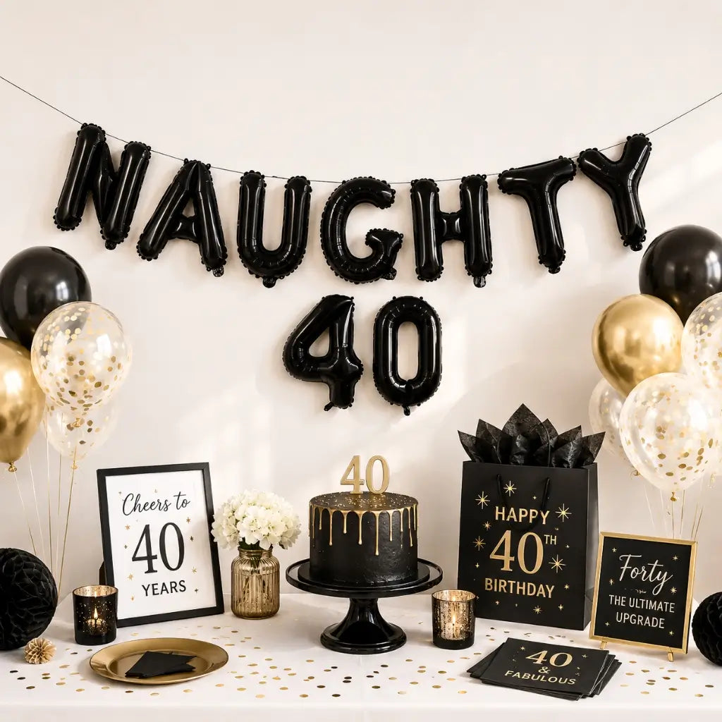 16-inch Black NAUGHTY 40 Foil Birthday Balloon Banner