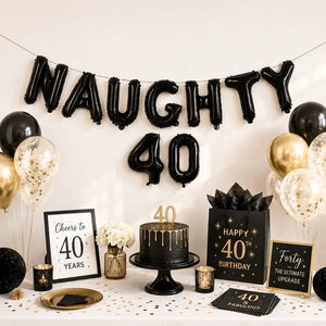 16-inch Black NAUGHTY 40 Foil Birthday Balloon Banner