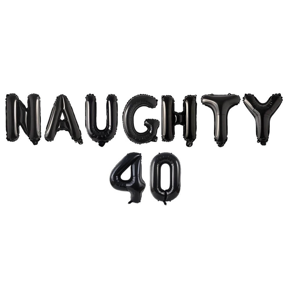 16-inch Black NAUGHTY 40 Foil Birthday Balloon Banner
