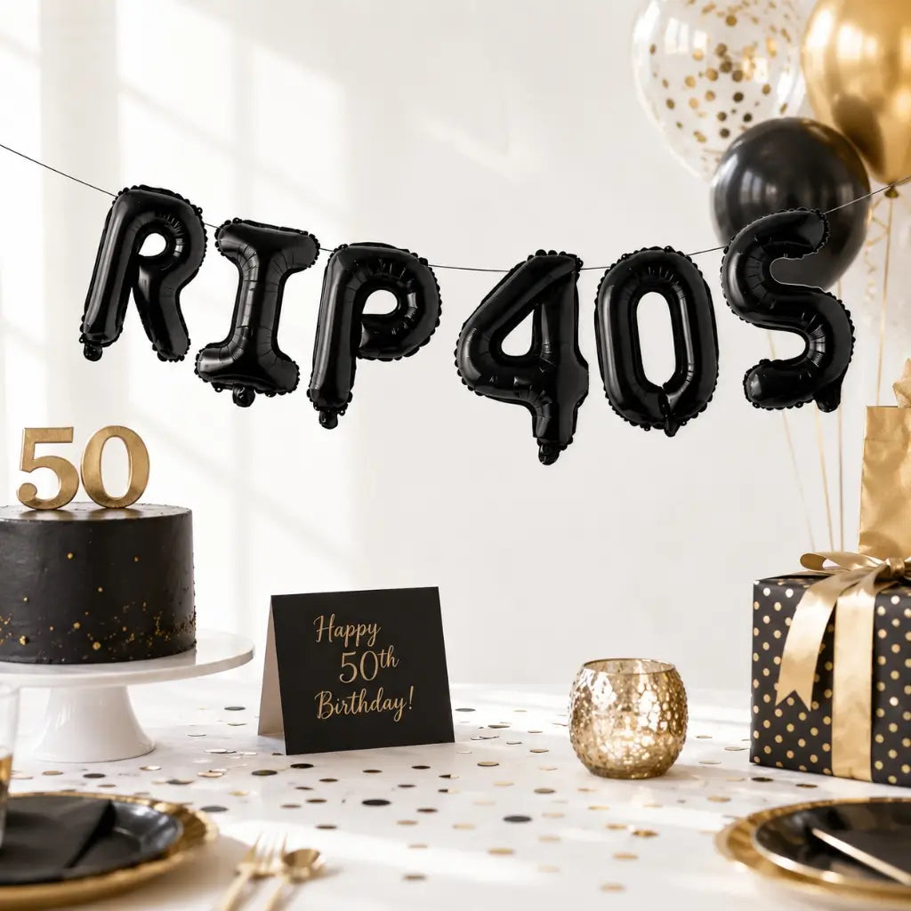 16-inch Black RIP 40S Birthday Foil Balloon Banner