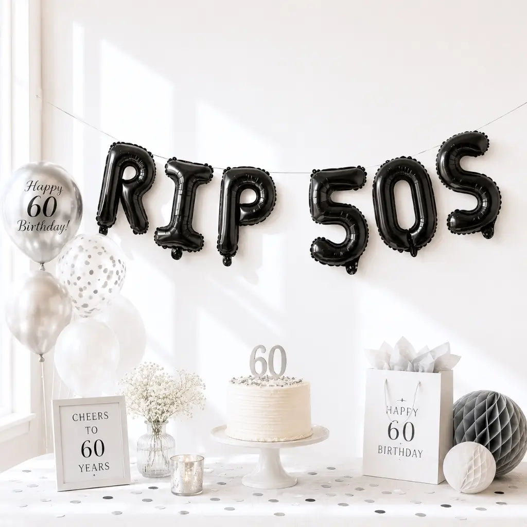 16-inch Black RIP 50S Birthday Foil Balloon Banner