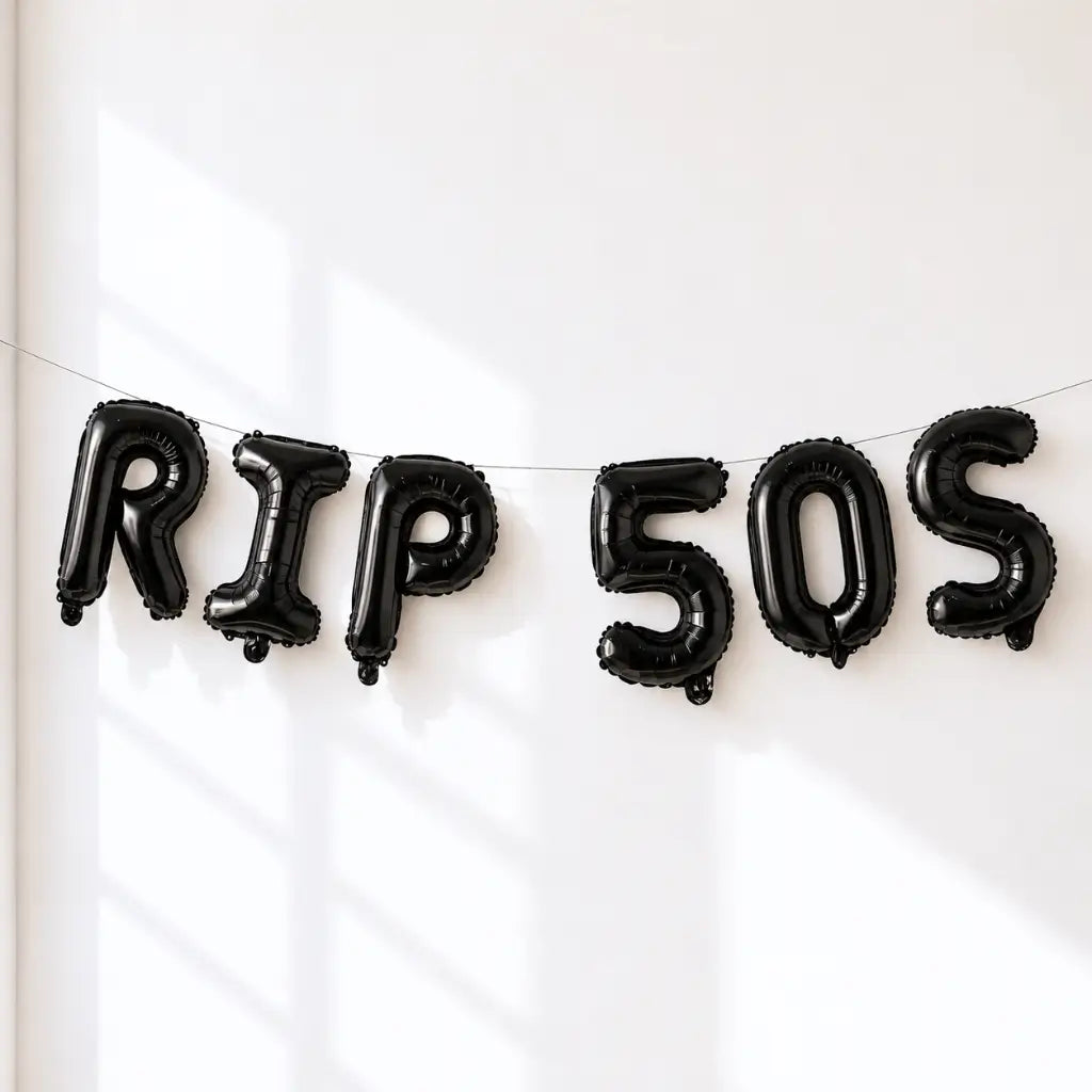 16-inch Black RIP 50S Birthday Foil Balloon Banner
