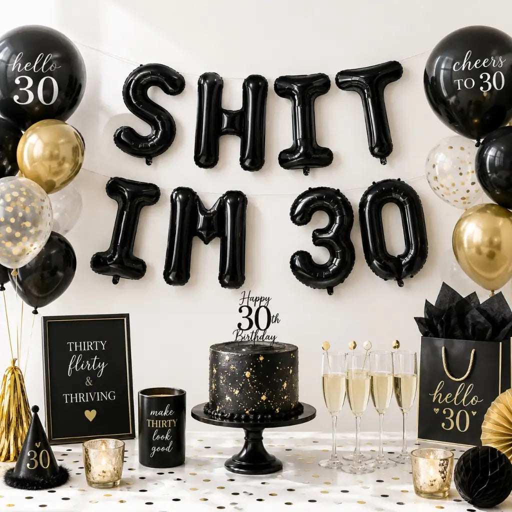 16-inch Black SHIT IM 30 Foil Balloon Banner