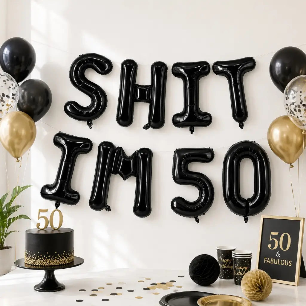 16-inch Black SHIT IM 50 Foil Balloon Banner