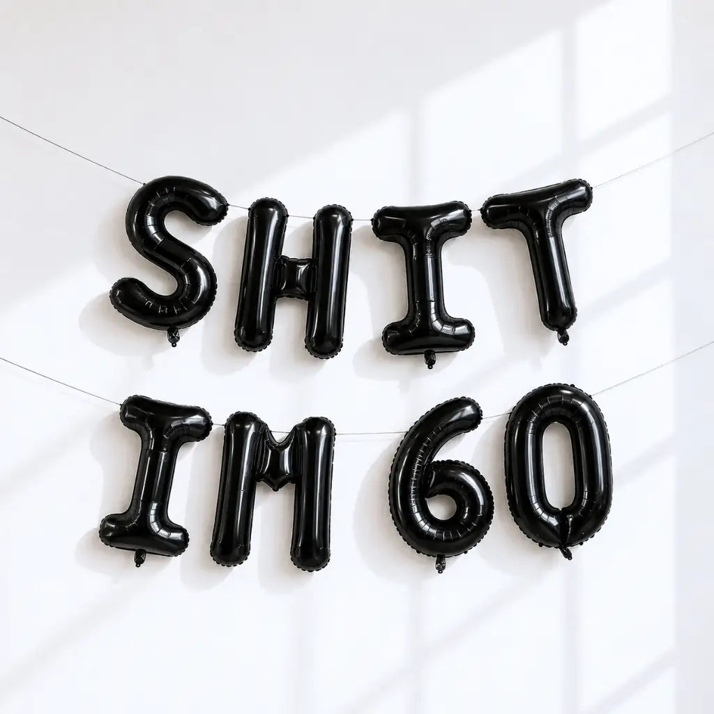 16-inch Black SHIT IM 60 Foil Birthday Party Balloon Banner
