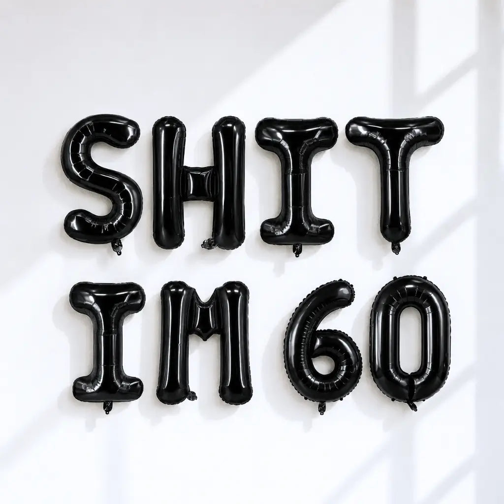 16-inch Black SHIT IM 60 Foil Birthday Party Balloon Banner