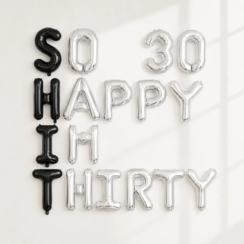 Black & Silver SO HAPPY IM THIRTY 30 Foil Balloons - Silver 30