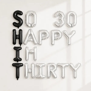 Black & Silver SO HAPPY IM THIRTY 30 Foil Balloons - Silver 30