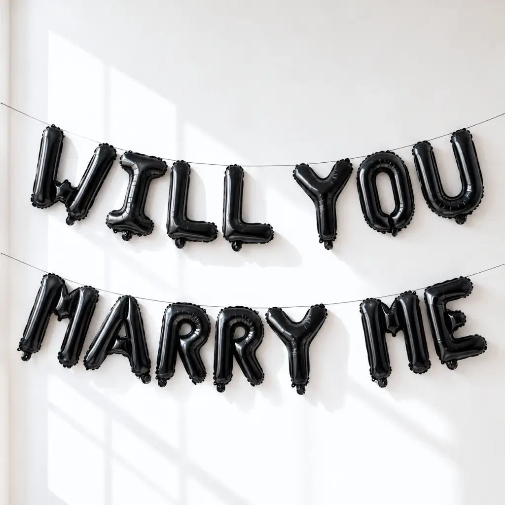 16-inch Black WILL YOU MARRY ME Foil Balloon Banner