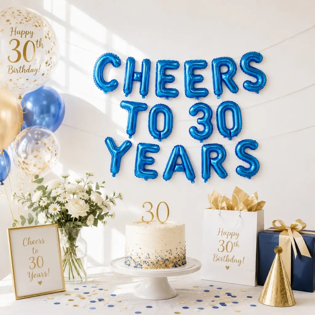 16-inch Blue CHEERS TO 30 YEARS Foil Balloon Banner