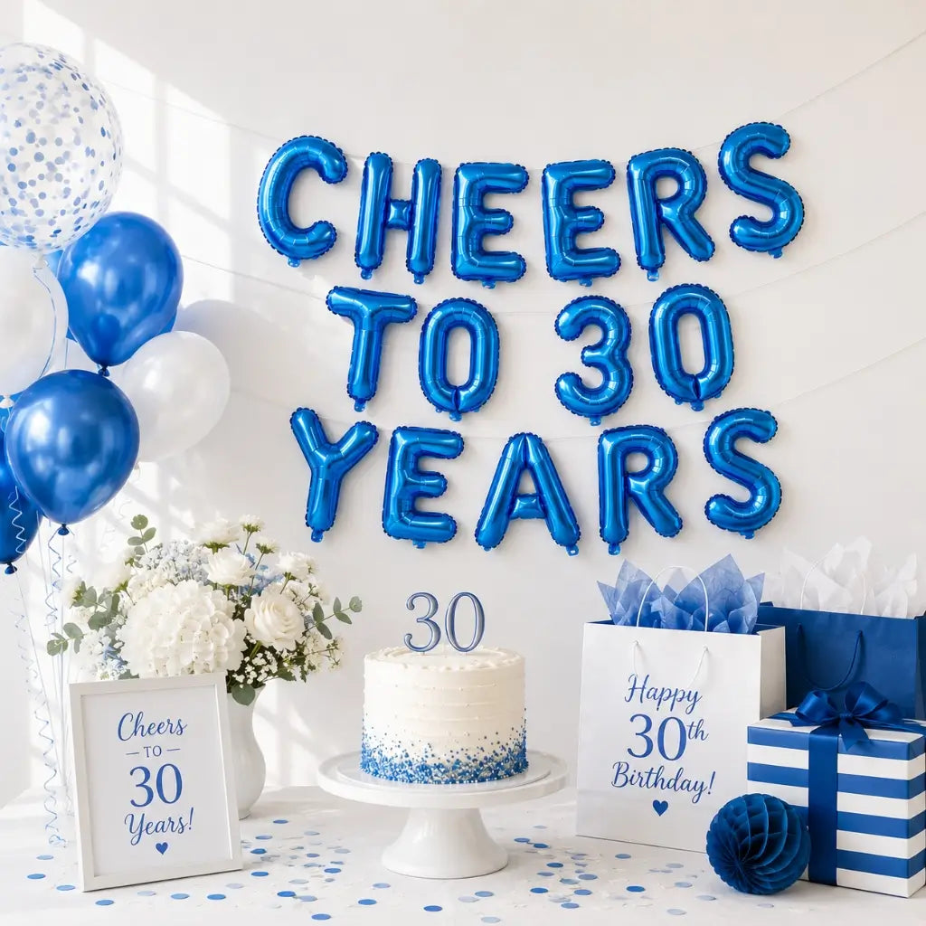 16-inch Blue CHEERS TO 30 YEARS Foil Balloon Banner