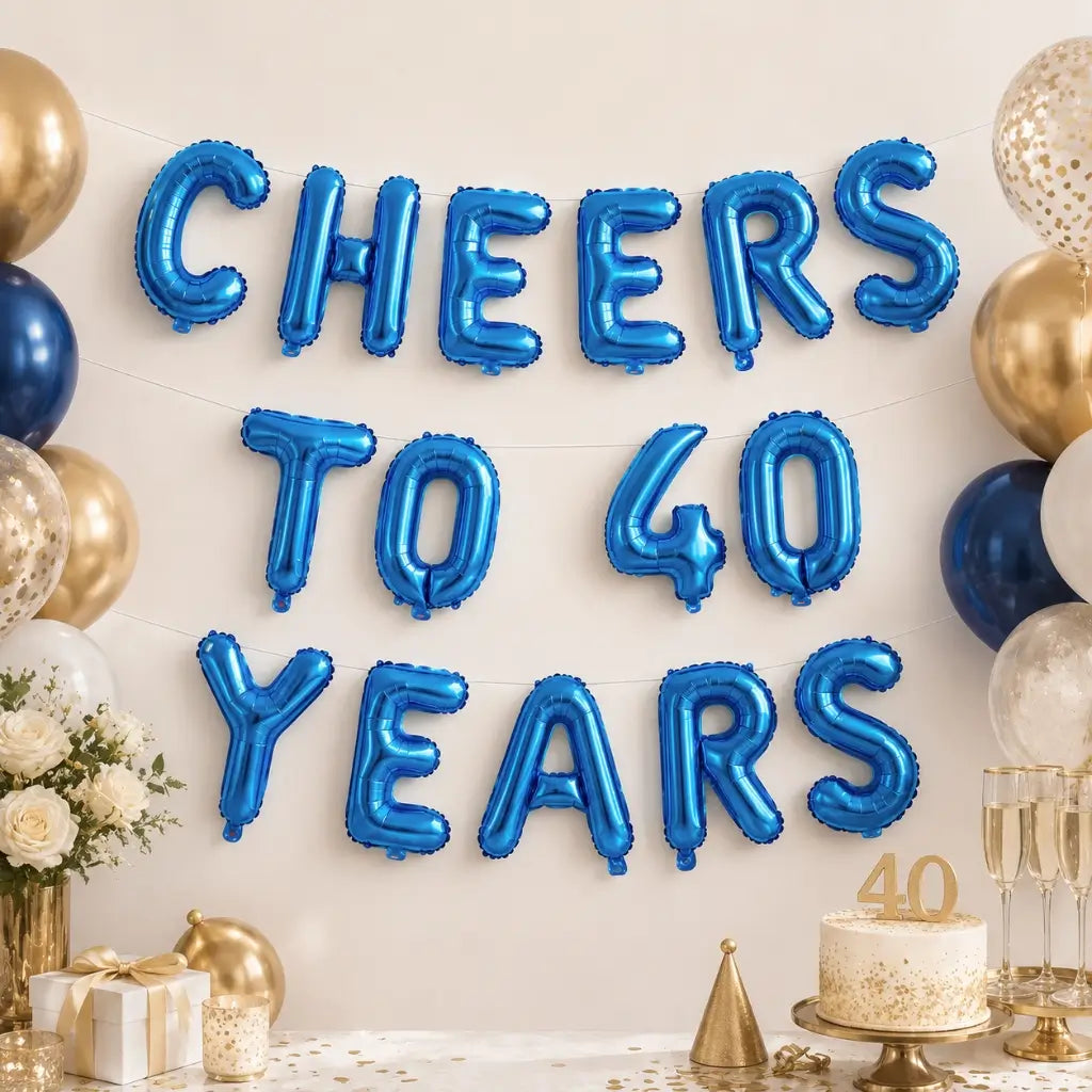 16-inch Blue CHEERS TO 40 YEARS Foil Balloon Banner