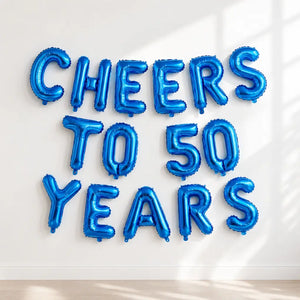16-inch Blue CHEERS TO 50 YEARS Foil Balloon Banner