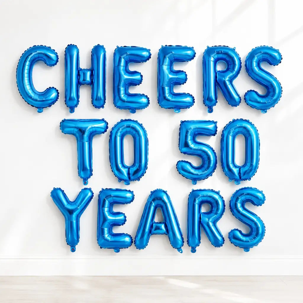 16-inch Blue CHEERS TO 50 YEARS Foil Balloon Banner