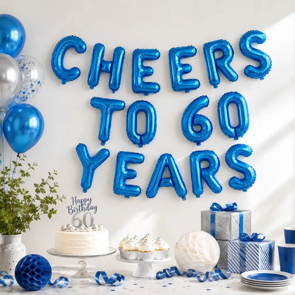 16-inch Blue CHEERS TO 60 YEARS Foil Balloon Banner