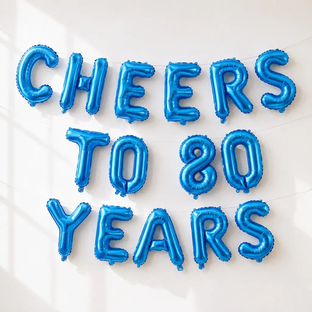 16-inch Blue CHEERS TO 80 YEARS Foil Balloon Banner