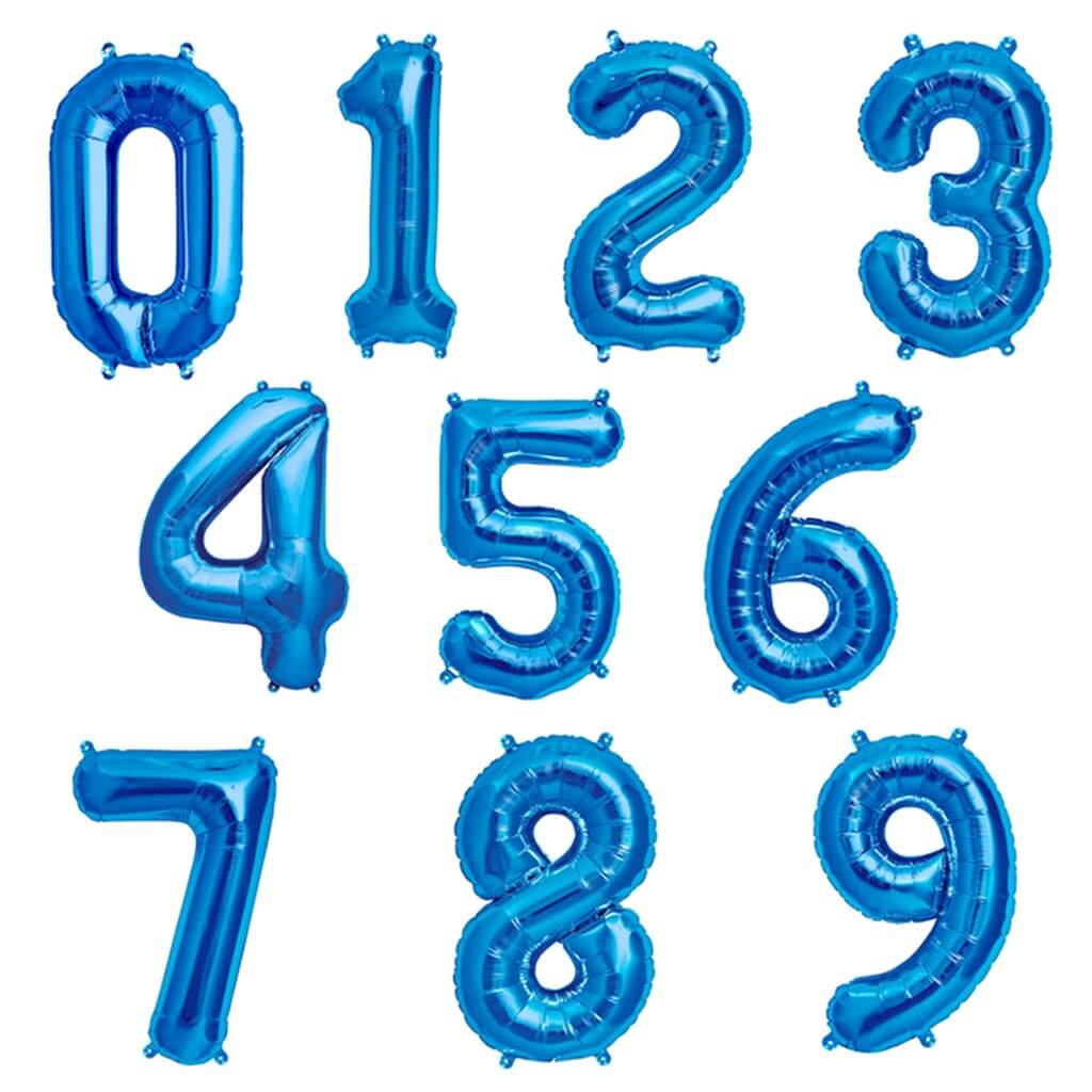 16" Blue A-Z Alphabet Letter & 0-9 Number Foil Balloon
