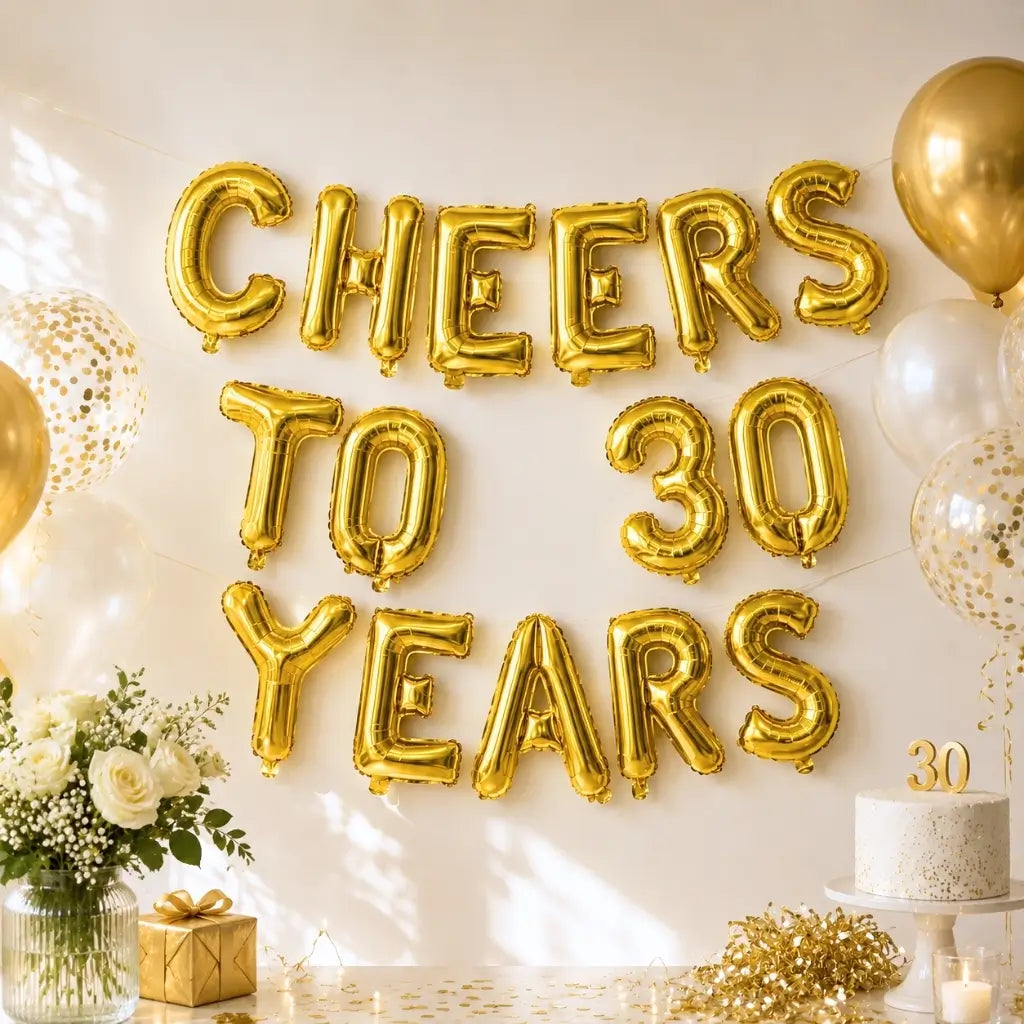 16-inch Gold CHEERS TO 30 YEARS Foil Balloon Banner