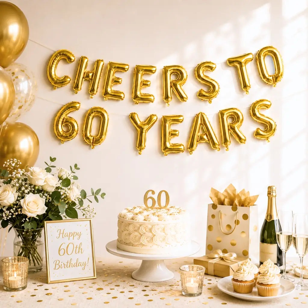 16-inch Gold CHEERS TO 60 YEARS Foil Balloon Banner