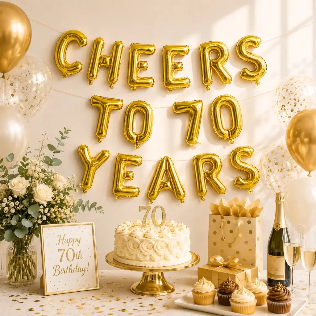 16-inch Gold CHEERS TO 70 YEARS Foil Balloon Banner