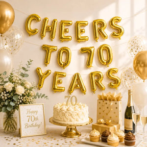 16-inch Gold CHEERS TO 70 YEARS Foil Balloon Banner