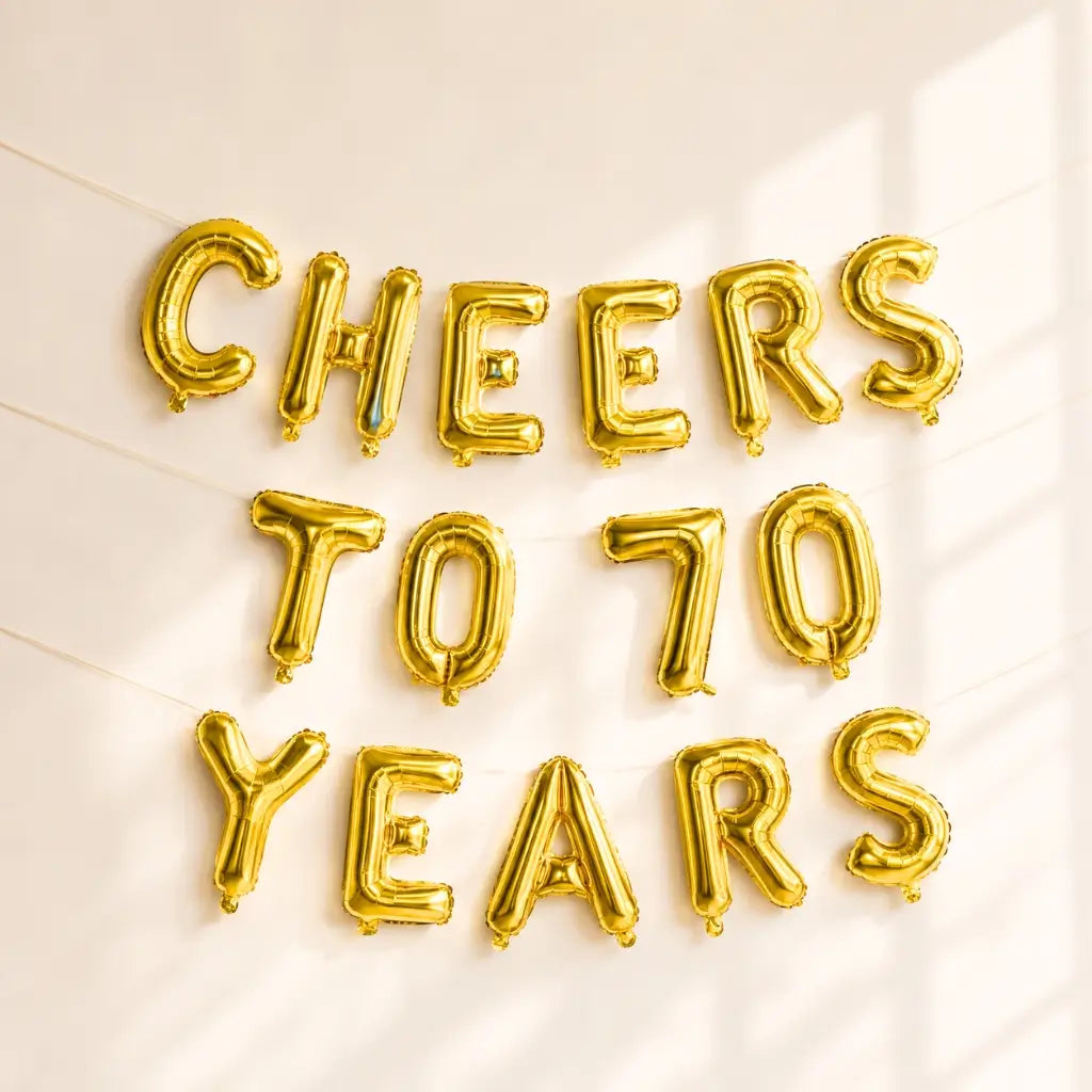 16-inch Gold CHEERS TO 70 YEARS Foil Balloon Banner