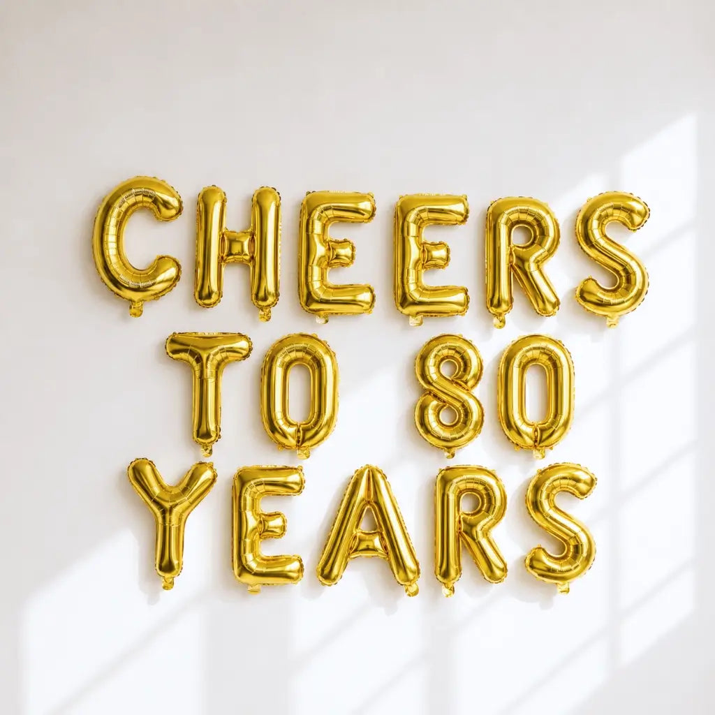 16-inch Gold CHEERS TO 80 YEARS Foil Balloon Banner