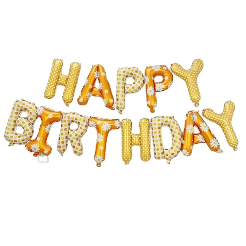 16-inch Orange Daisy Floral HAPPY BIRTHDAY Foil Balloon Banner