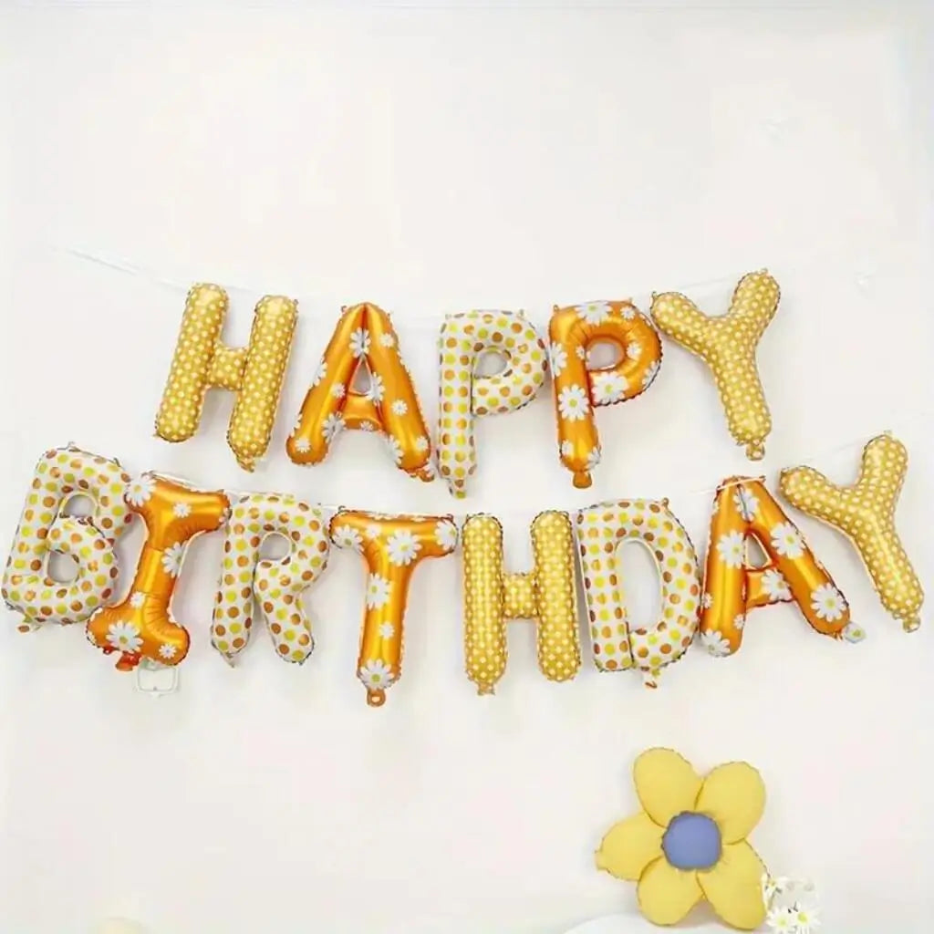 16-inch Orange Daisy Floral HAPPY BIRTHDAY Foil Balloon Banner