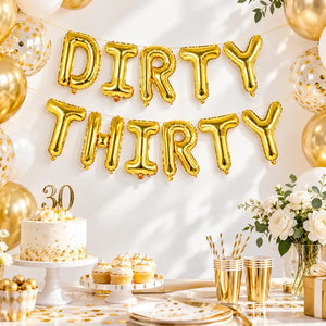Gold DIRTY thirty Foil Balloon Banner – 30th Birthday Party Décor