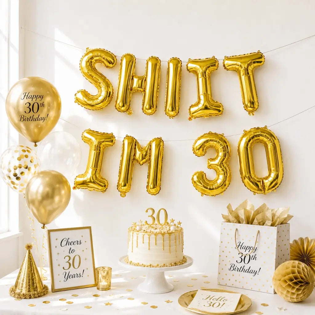 16-inch Gold SHIT IM 30 Foil Birthday Balloon Banner