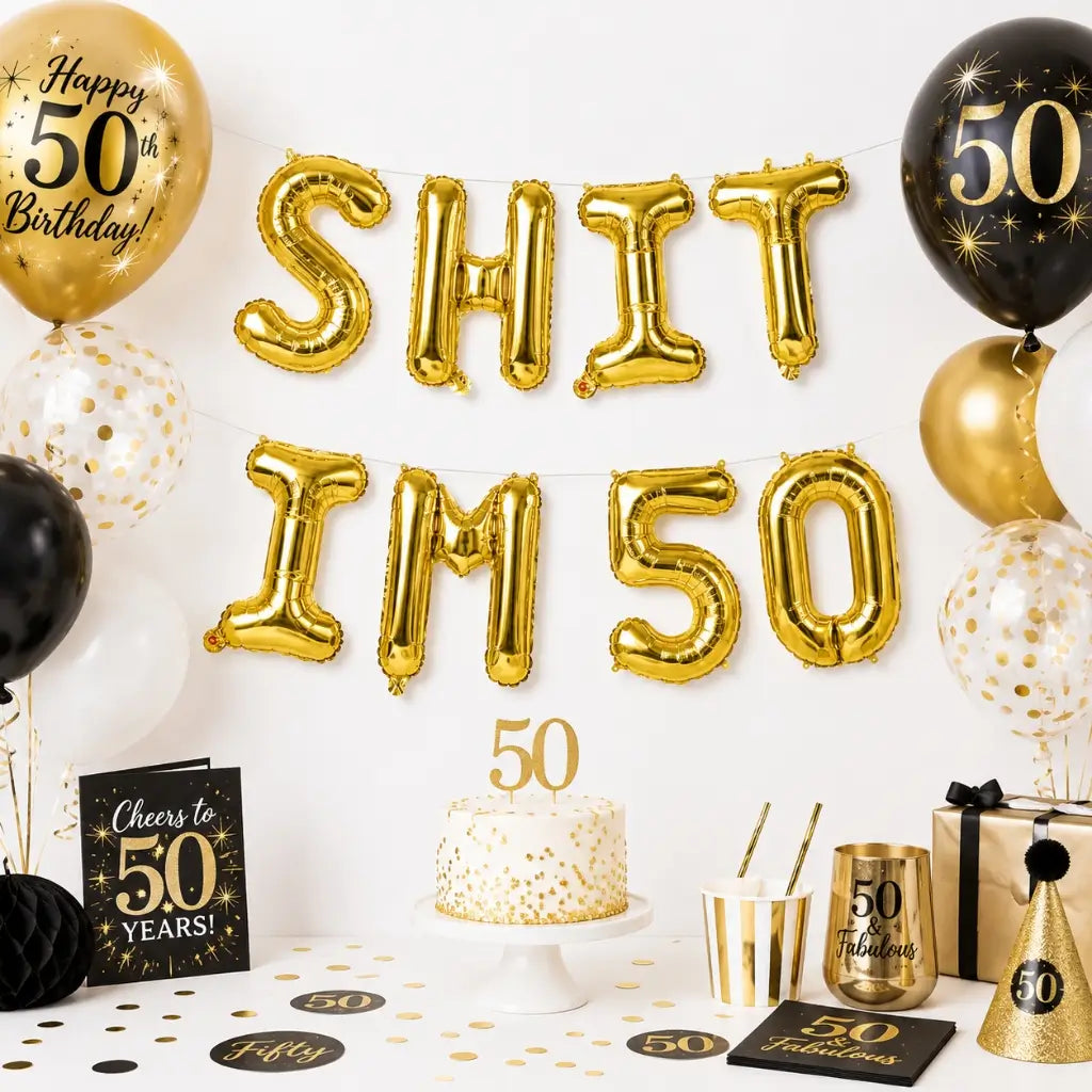 16-inch Gold SHIT IM 50 Foil Birthday Balloon Banner