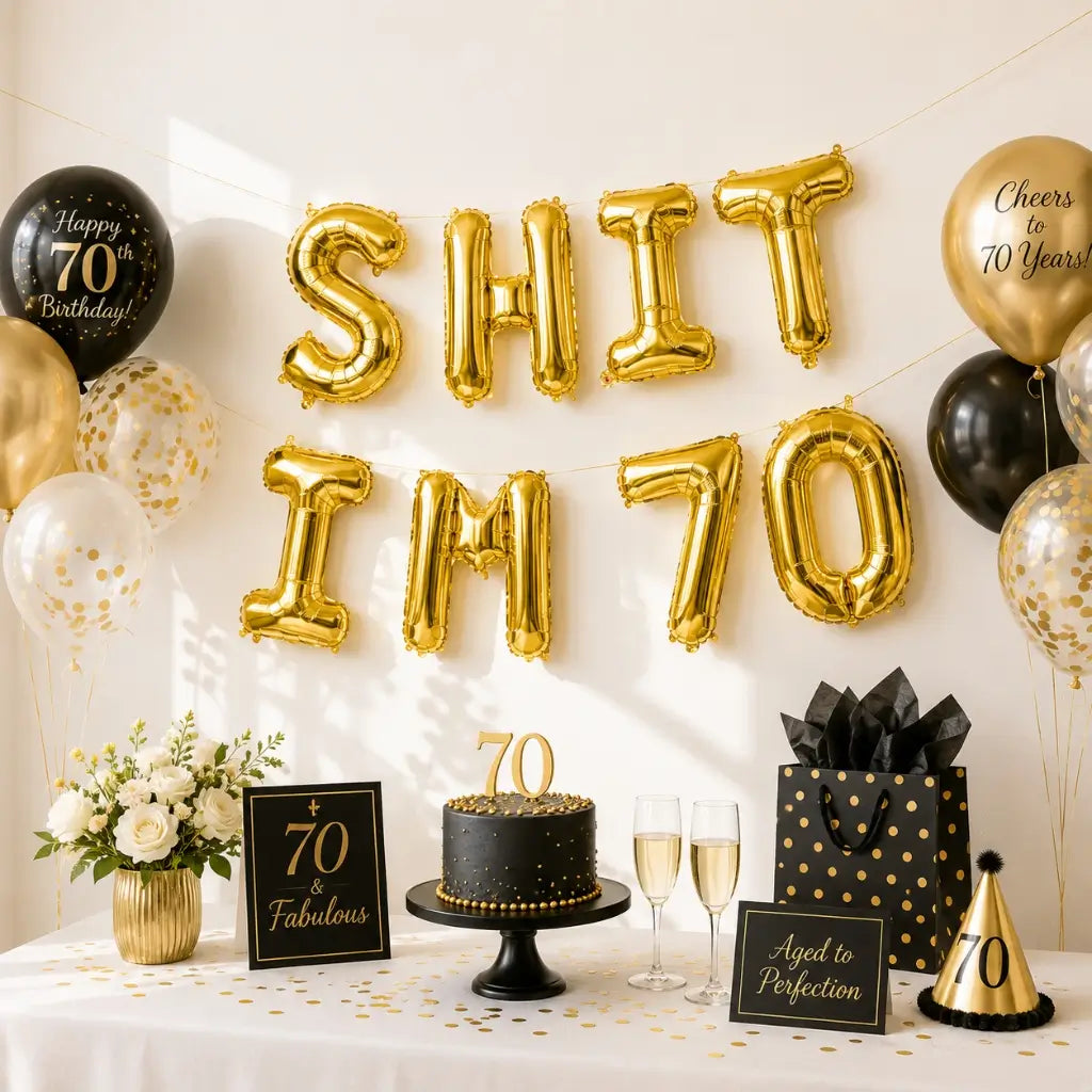 16-inch Gold SHIT IM 70 Foil Birthday Balloon Banner