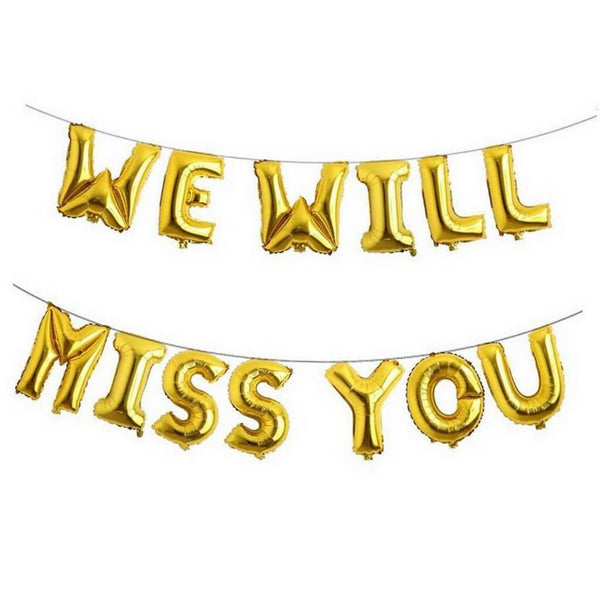 16in Gold WE WILL MISS YOU Foil Balloon Banner | Online Party Supplies