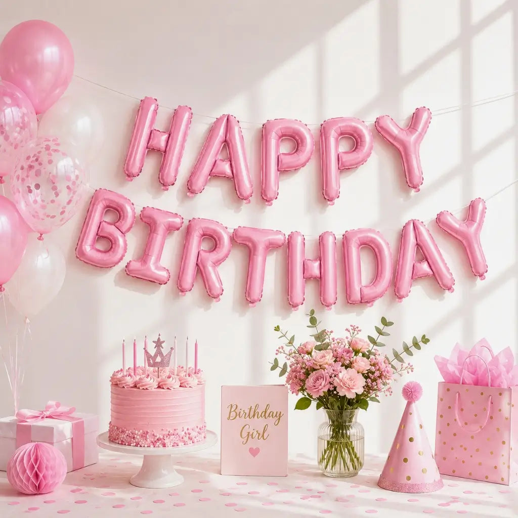 16-inch Pastel Pink HAPPY BIRTHDAY Foil Balloon Banner