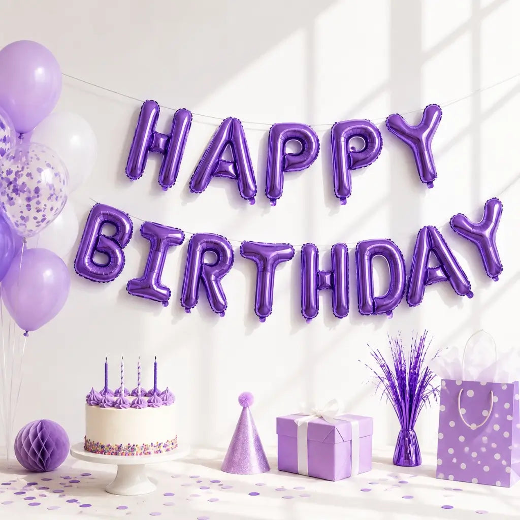 16-inch Purple HAPPY BIRTHDAY Foil Balloon Banner
