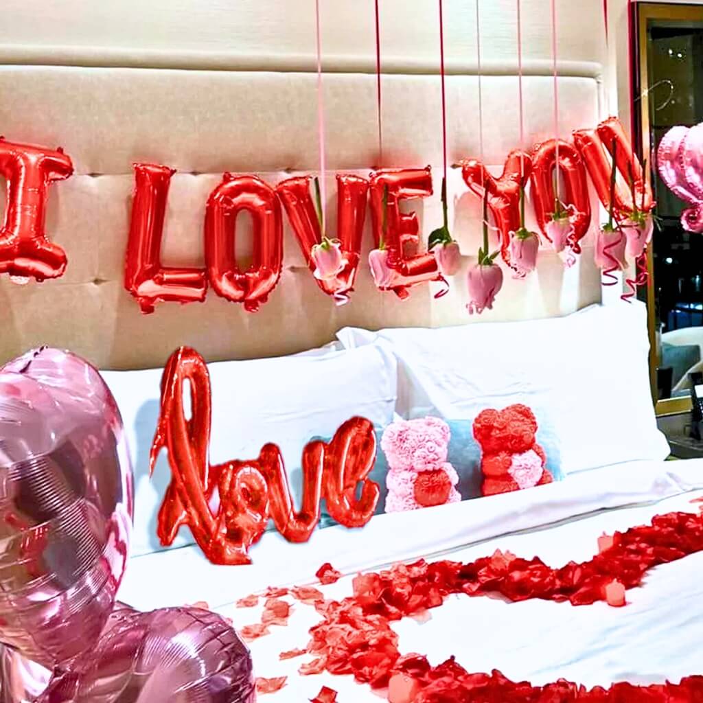40cm Rose Gold 'I LOVE YOU' Foil Balloon Banner - Valentine's Day, Proposal and Wedding Party Decorations
