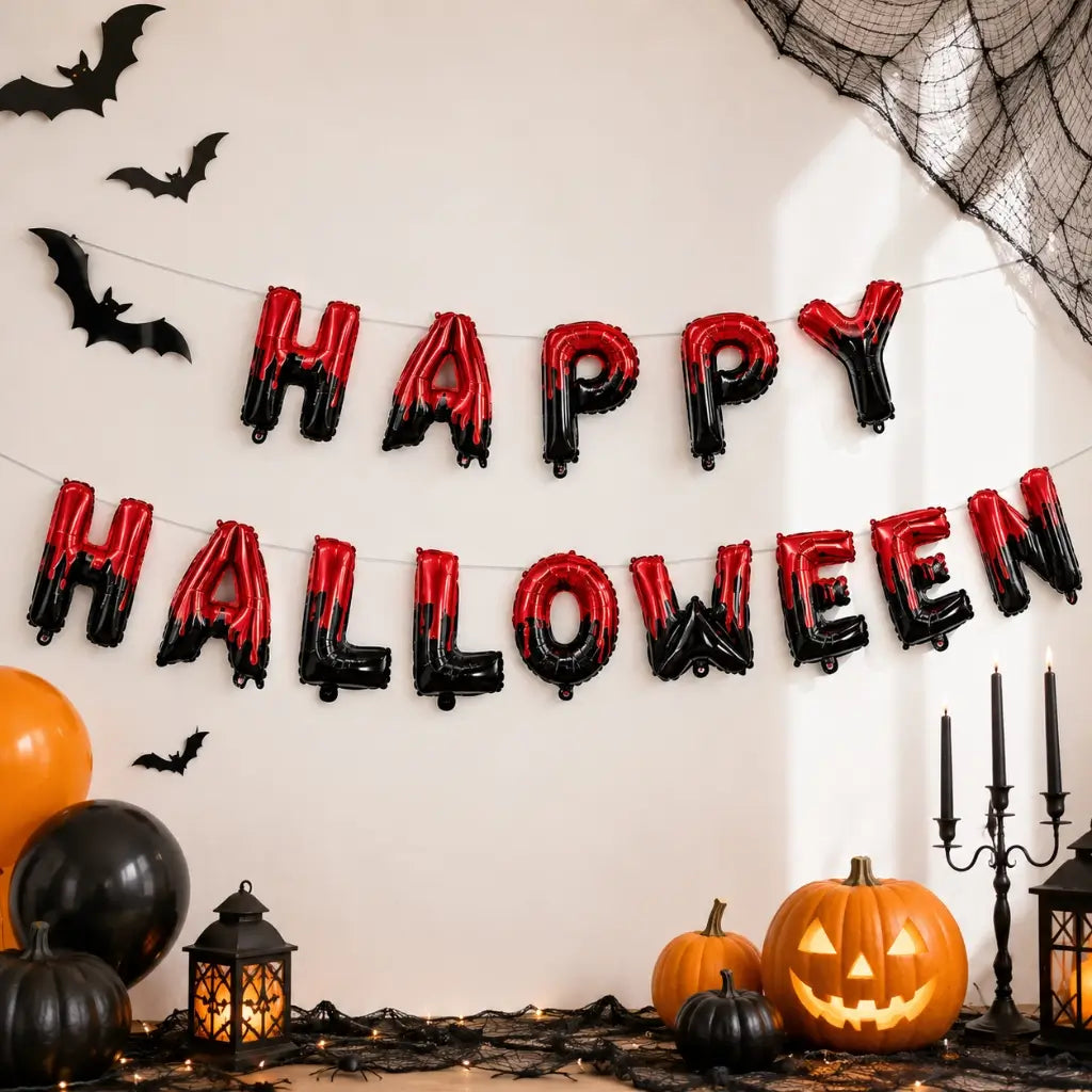 16-inch Red Black Happy Halloween Foil Balloons