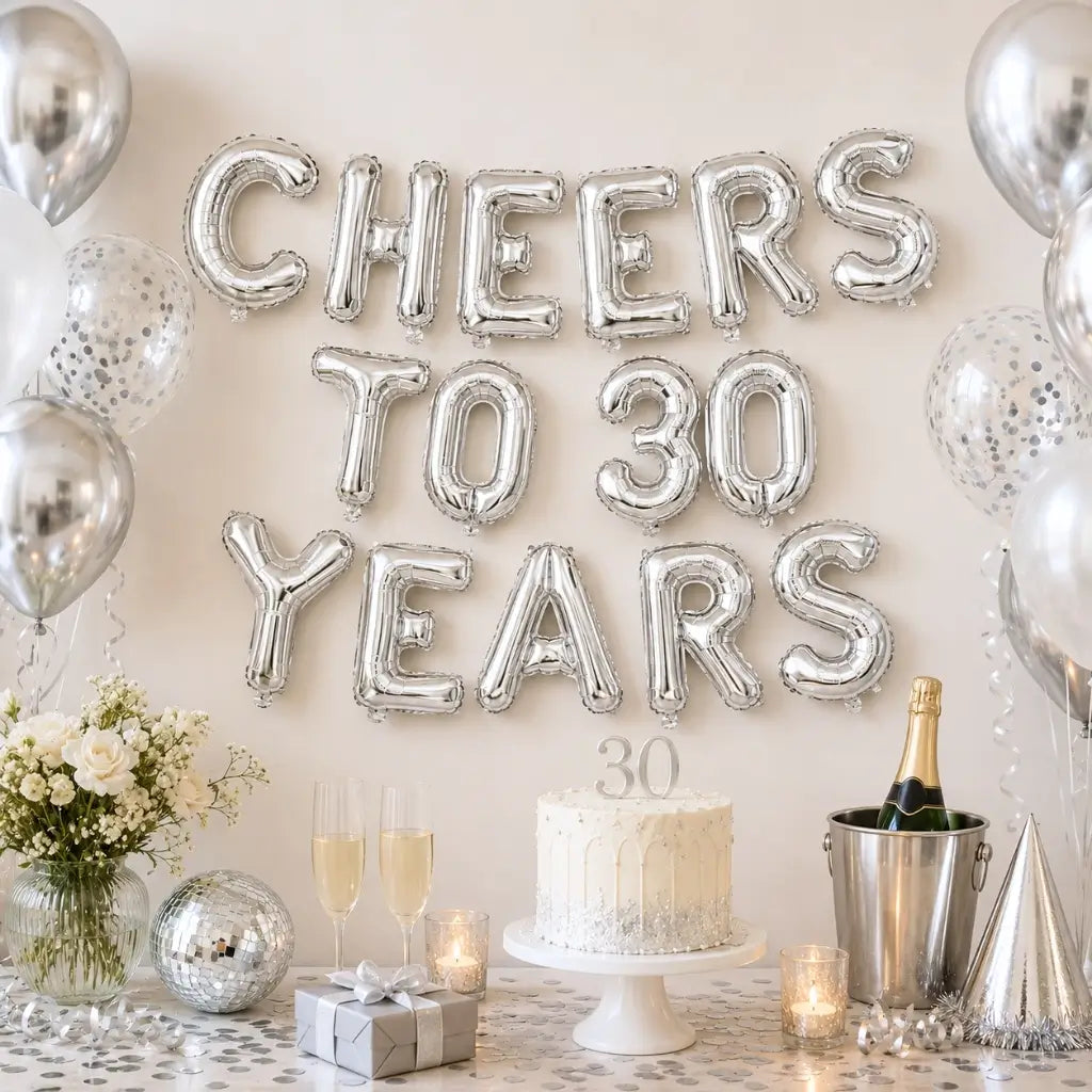16-inch Silver CHEERS TO 30 YEARS Foil Balloon Banner