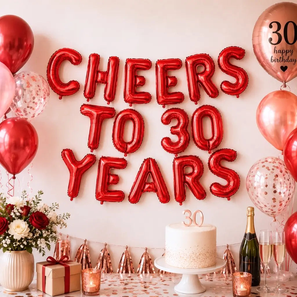 16-inch Red CHEERS TO 30 YEARS Foil Balloon Banner