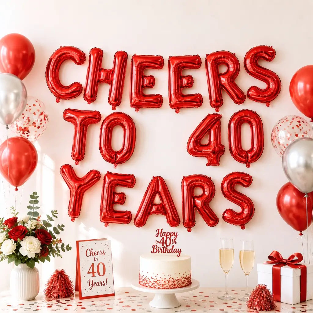 16-inch Red CHEERS TO 40 YEARS Foil Balloon Banner