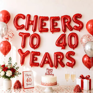 16-inch Red CHEERS TO 40 YEARS Foil Balloon Banner