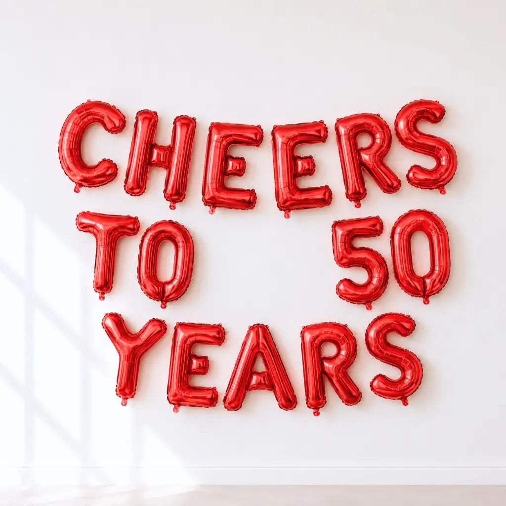 16-inch Red CHEERS TO 50 YEARS Foil Balloon Banner