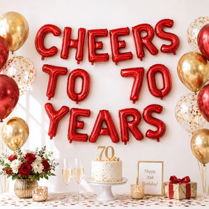 16-inch Red CHEERS TO 70 YEARS Foil Balloon Banner